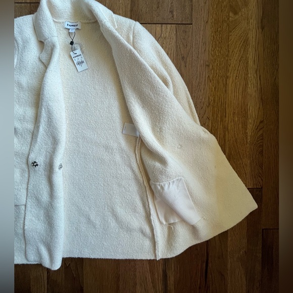 NWT Express Double Breasted Sweater‎ Blazer Cream Rhinestone Women's Sz M Glam - Picture 7 of 10